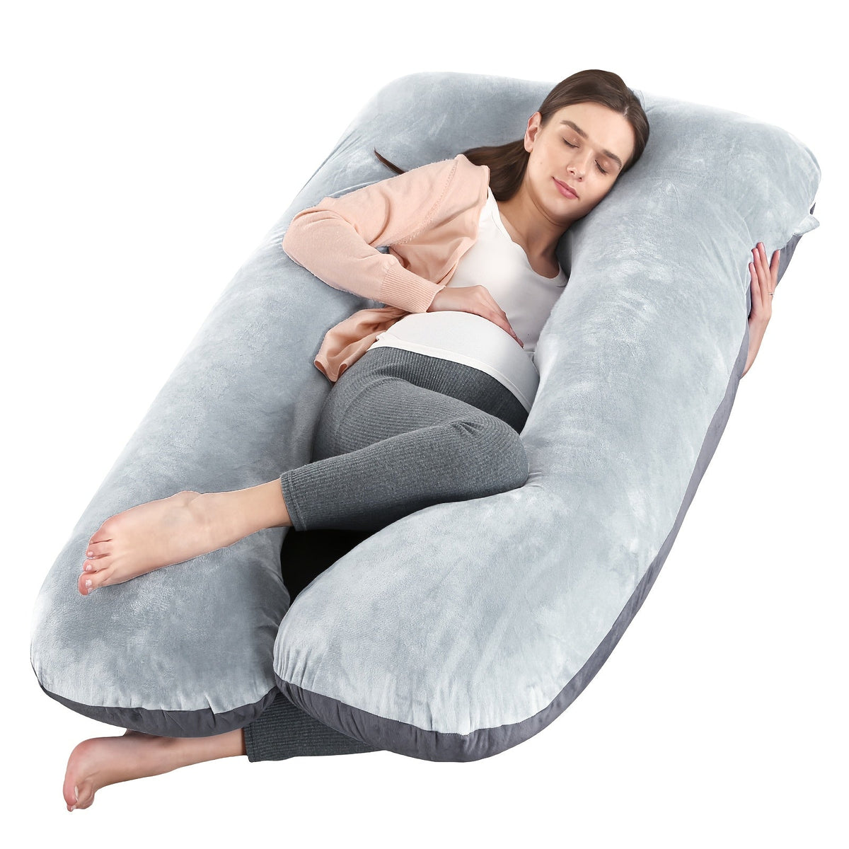 43-Inch Cooling J-Shaped Pregnancy Pillow - Washable Cooling Velvet Cover – view 15
