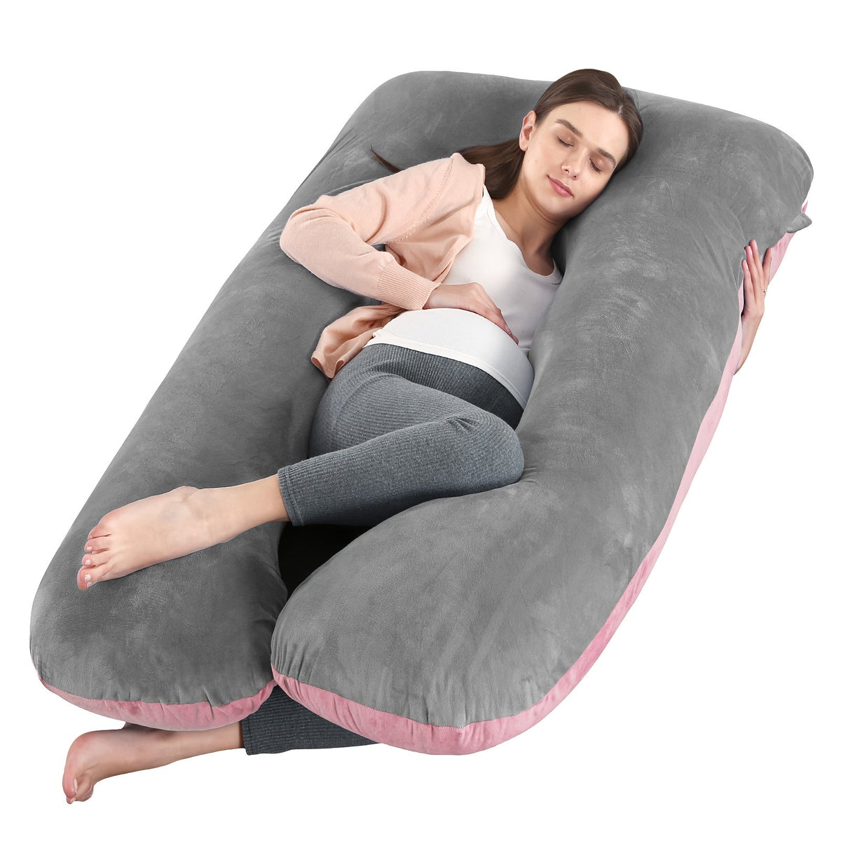 43-Inch Cooling J-Shaped Pregnancy Pillow - Washable Cooling Velvet Cover – view 16