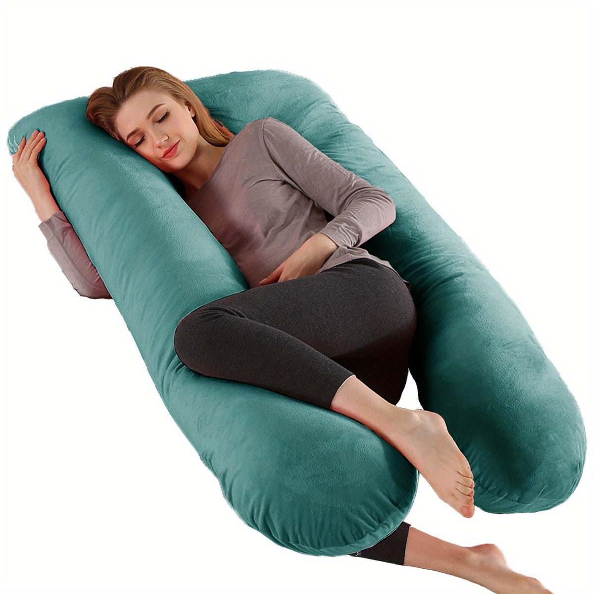 43-Inch Cooling J-Shaped Pregnancy Pillow - Washable Cooling Velvet Cover – view 17