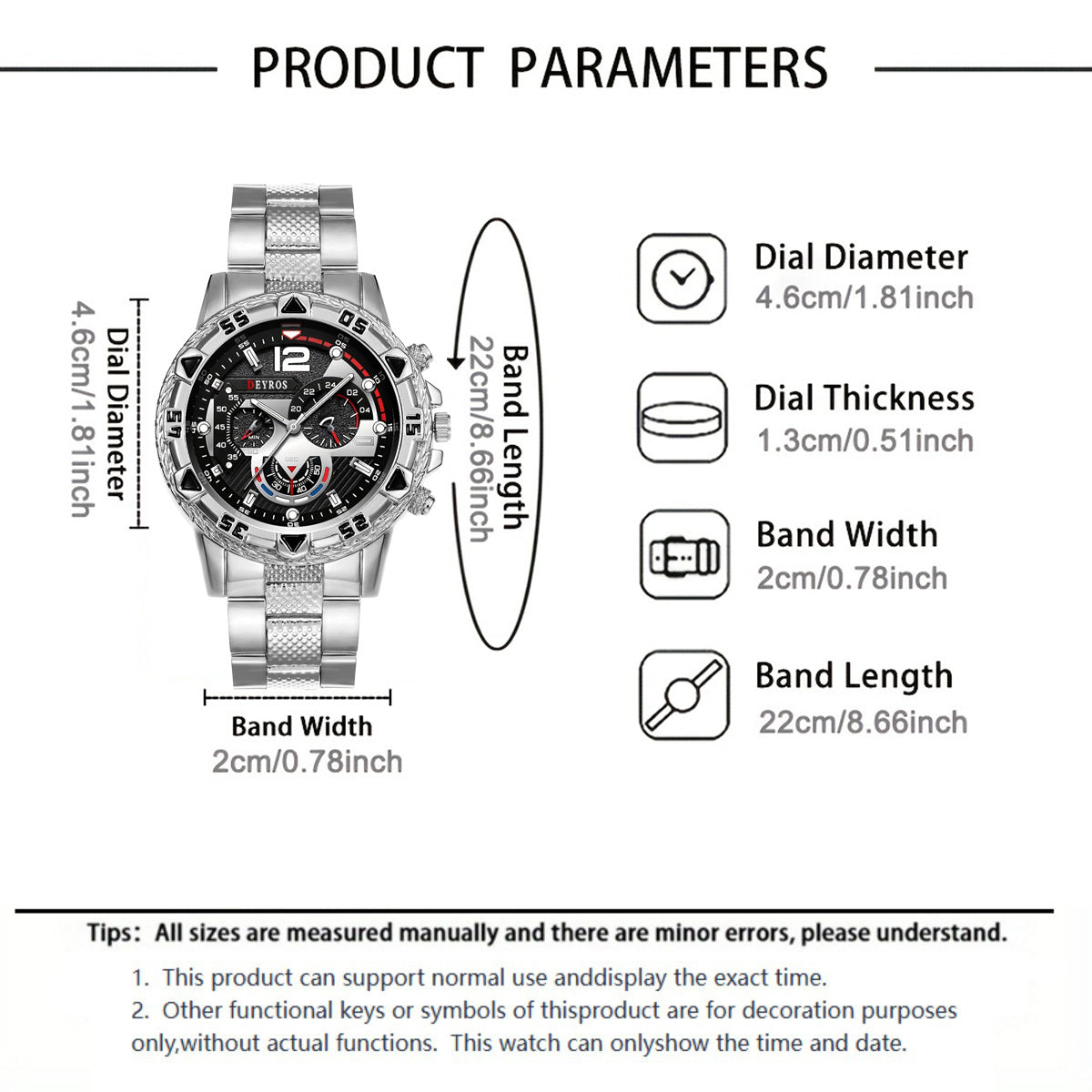 [Sporty Watch Set] 3pcs Men'S Quartz Watch Set Men'S Bracelet Men'S Necklace Stainless Steel Bracelet Set Casual Watch for Men