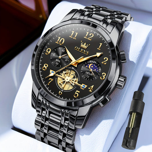 [Men's Luxury Watch] OLEVS Watches for Men Easy to Read Dress Classic with Calendar Business Dress Luxury Big Face Men Black Watch Waterproof Luminous Mens Wrist Watch Stainless Steel Watch Relojes De Hombre Blue/Black/White/Golden Dial