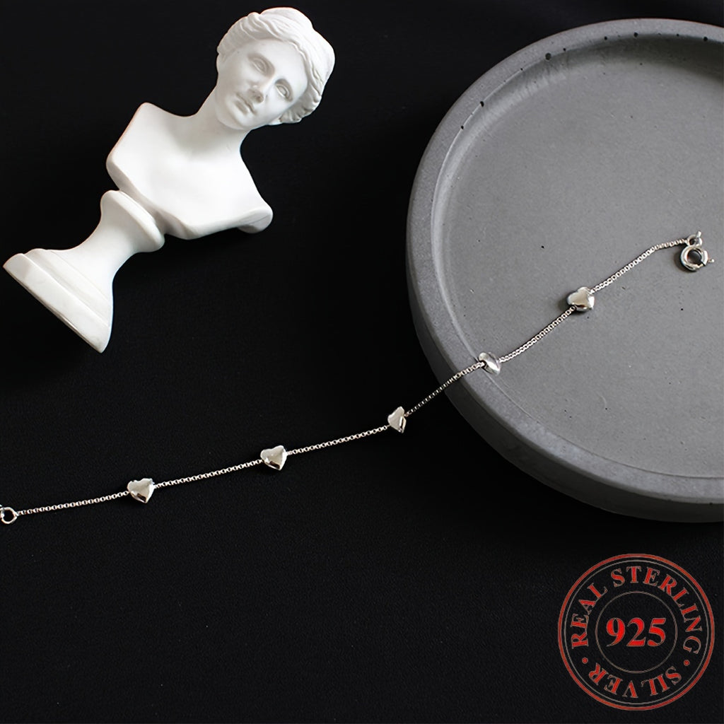[Birthday Gift Valentine's Day] 925 Sterling Silver Heart-Shaped Ankle Chain, Creatively Smooth, Elegant and Simple, a Birthday Gift for Girlfriends/ Mothers, Valentine's Day Gift