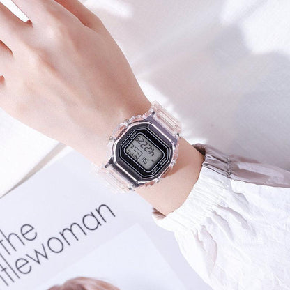 Transparent Square LED Digital Watch — Retro Clear Case Multi-Function Wristwatch, Colorful Strap, Trendy Unisex Design for Sports, Casual & Daily Wear