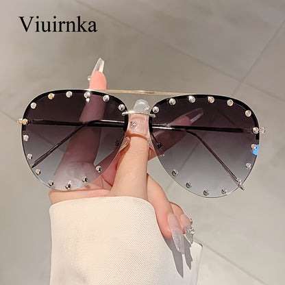 Semi-Rimless Glasses for Women Studded Detail, Classic Lightweight Fashion Eyewear with Case Included, Trendy Versatile Frame for Daily Wear Office Casual — Perfect Gift for Halloween Christmas, 4 Colors
