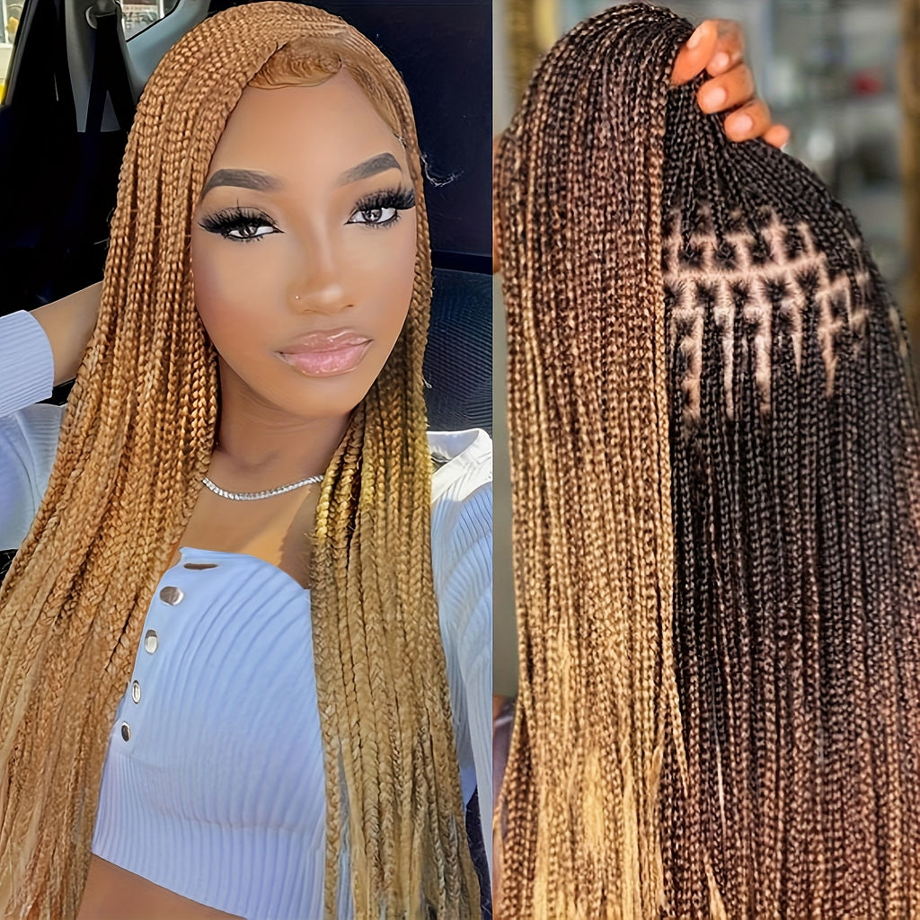 Handmade Full Lace Box Braided Wig 28 Inch No Knots Braids Hairpiece Suitable for Women & Girls, Multi-Color Options for Daily Wear, Parties, Special Events (Christmas, Halloween) - Look, Maintenance