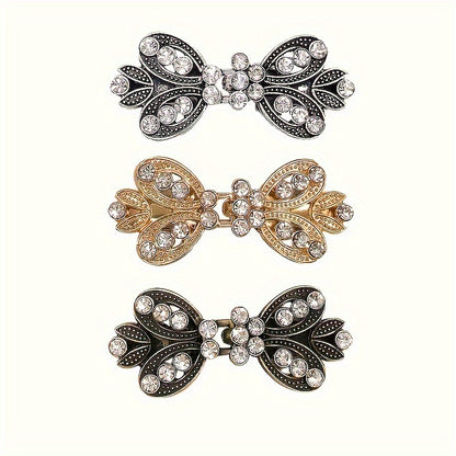 Sweater Clips 3pcs Rhinestone Vortex – Elegant Cardigan Shawl Cloak Clip Set for Women, Vintage Dress Shirt Scarf Brooch Fastener Accessory