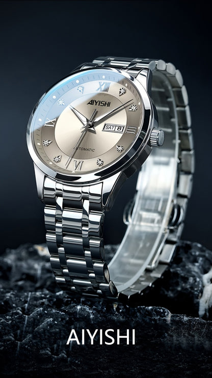 Men's Tourbillon Style Watch | Stainless Steel Quartz Wristwatch with Calendar & Night Glow, Luxury Dress Watch for Men – Perfect Father's Day Gift