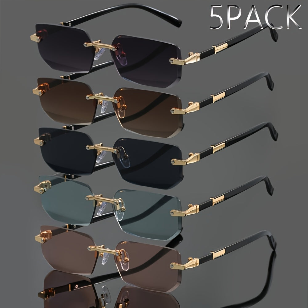 5pcs Men's and Women's Frameless Metal Fashion Glasses Classic  Trendy Glasses Summer Parties, Casual Street Photography and Holiday Gifts