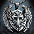 316L Titanium 316L Stainless Steel High Detailed Angel Wings Cross Shield Pendant Men's Hip Hop Necklace Jewelry Gift