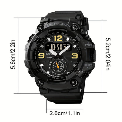 Men's Sports Digital Watch Dual Display TPU Strap – Fashion Analog Digital Wristwatch for Men Outdoor Casual Timepiece Gift, Black Red Golden
