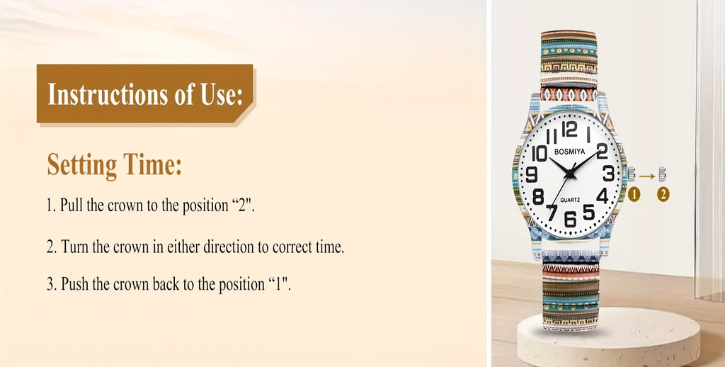 Bohemian Analog Quartz Watch, Women's Watches, Printed Stretch Stainless Steel Strap, Large Arabic Numerals Scale Dial, Clear And Easy to Read, Easy to Wear, Christmas Birthday Gift