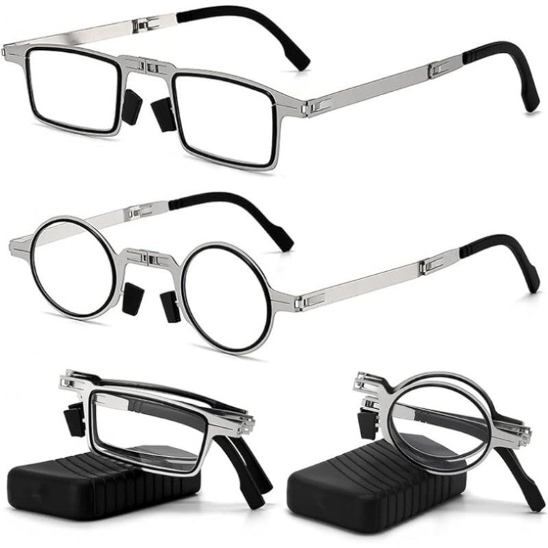Folding Reading Glasses Blue Light Blocking 2 Pairs Stainless Steel Frame HD Portable with Case +100 to +400 Travel Men Women
