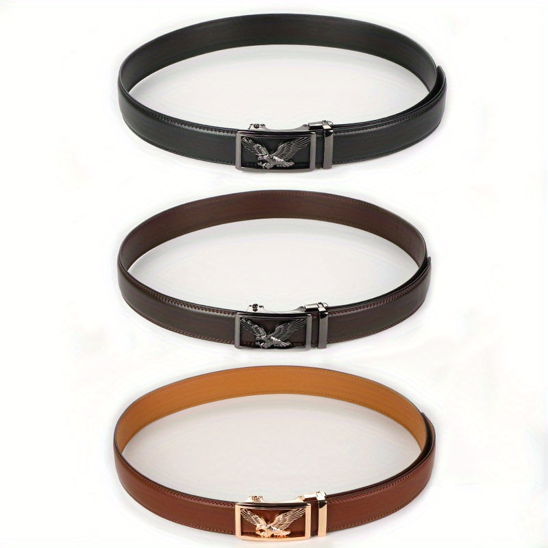 2pcs Men's Genuine Leather Belt with Automatic Ratchet Buckle - Adjustable, Comfort Fit for Business & Casual Wear - Perfect Christmas Gift