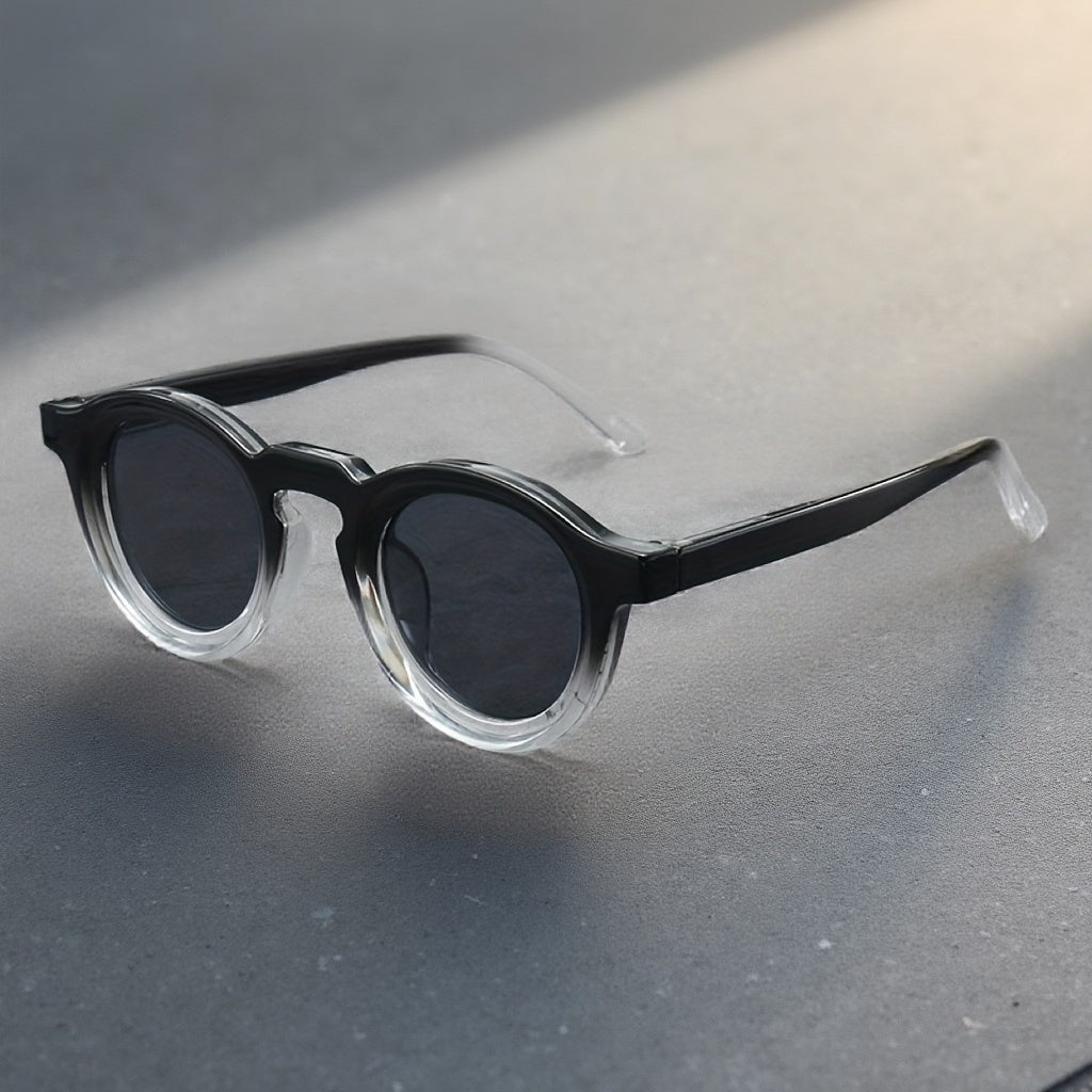 Gradient Round Sunglasses for Men And Women - Retro Oversized UV400 Eyewear - Vintage Fashion Accessory - Stylish Summer Beach Travel Glasses - Cool Minimalist Design - Ideal Gift for Vacation Or Daily Wear, with Case And Cleaning Cloth