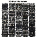 Random10/20/30pcs Punk Hip Hop Style Multi-layer Bracelet Set - Stainless Steel Skull, Cross & Star Elements, Vintage Black with Infinity Symbol, Chic Metal Dots Design, Creative Gift for Teens On Halloween, Thanksgiving, Father's Day & Graduation