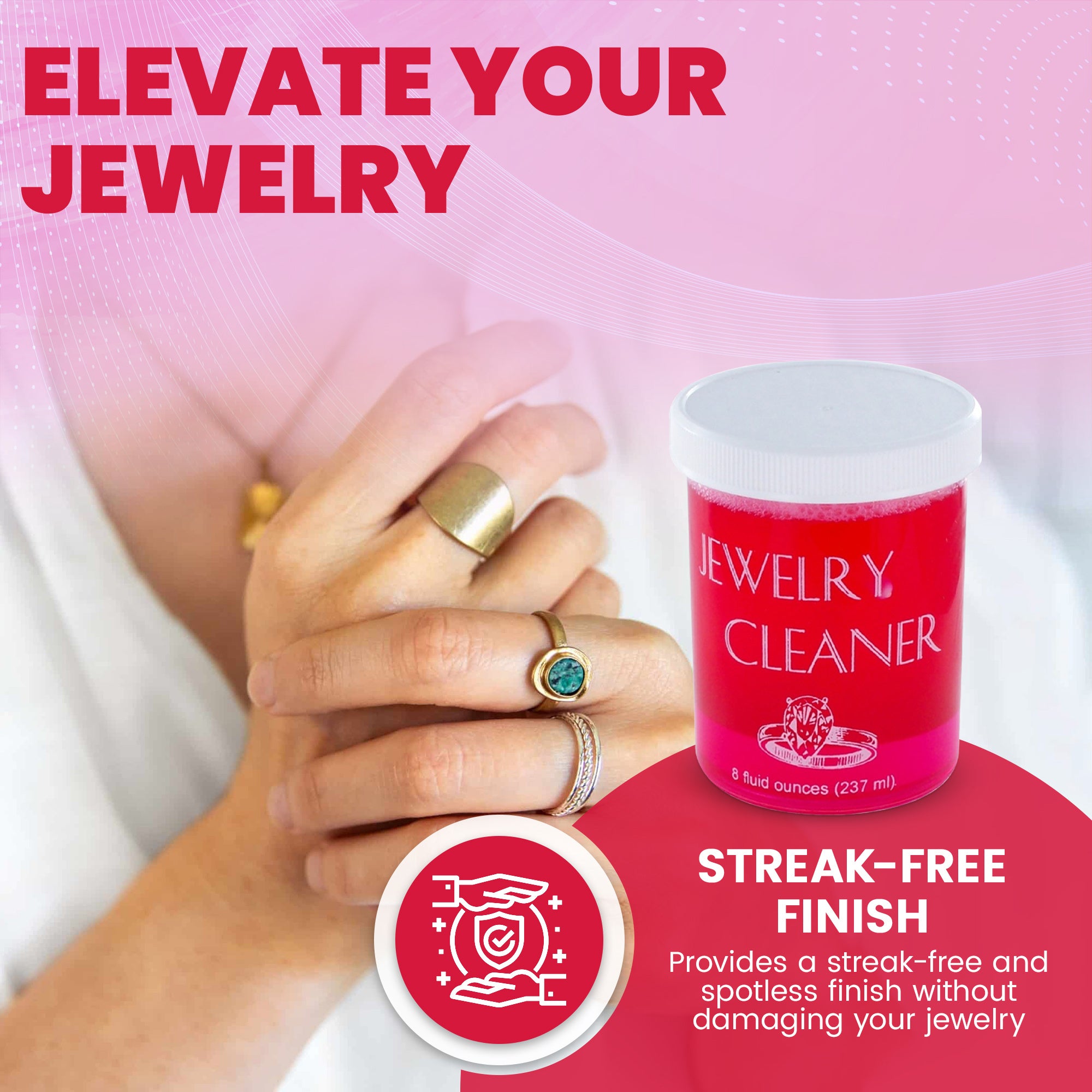 JSP Jewelry Cleaner 8 fl oz – Gold, Silver & Platinum Dip with Brush & Cloth – Fast Acting