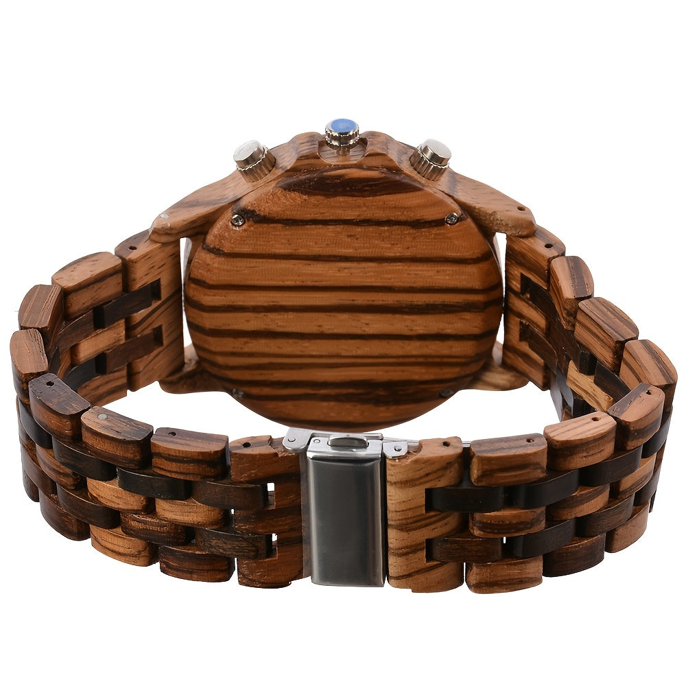 Men's Wooden Watch | Luxury Multifunctional Quartz Wristwatch with Week, Calendar & Timer Display, Natural Wood Fashion Watch for Men – Unique Gift