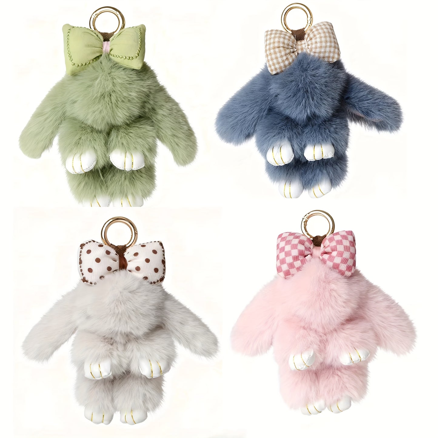 Bunny Keychain Set 4 Pack | Soft Fluffy Plush Rabbit Pendant Bag Charm in Pastel Colors – Cute Gift for Women, Valentine's Day, Mother's Day & Christmas