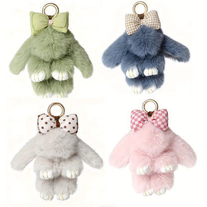 Bunny Keychain Set 4 Pack | Soft Fluffy Plush Rabbit Pendant Bag Charm in Pastel Colors – Cute Gift for Women, Valentine's Day, Mother's Day & Christmas