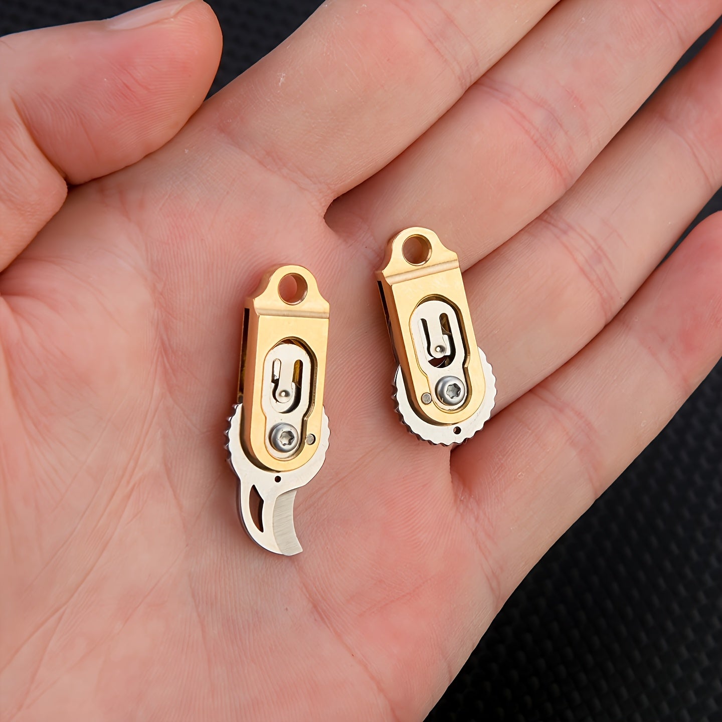 Brass Mini Keychain - Foldable Thumb Stud Design with Drop Point Blade & V-Grind Edge, Anti-Stain Compact Pocket Tool for Outdoor Camping, Hiking, Everyday Carry, Camping Additions, Durable Construction, Utility Blade, Hikers And Campers