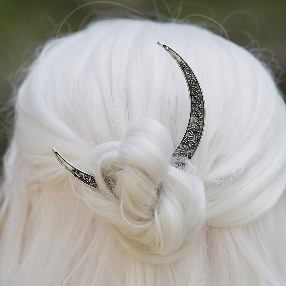Elegant Hair Clip With 9 Pieces Of Crescent Moon Shape, Inspired By Viking Crow And Mandala Unique Design.
