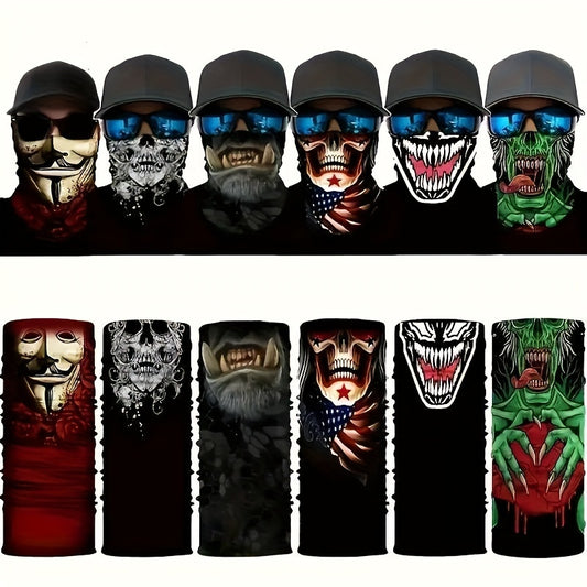 6-Pack Skull Design Balaclava Bandanas - Windproof, UV Protection, Elastic Neck Guard - Versatile Headwear for Cycling, Skiing, Winter Sports - Durable PC Material, Hand Washable - Outdoor Adventure Head Covers
