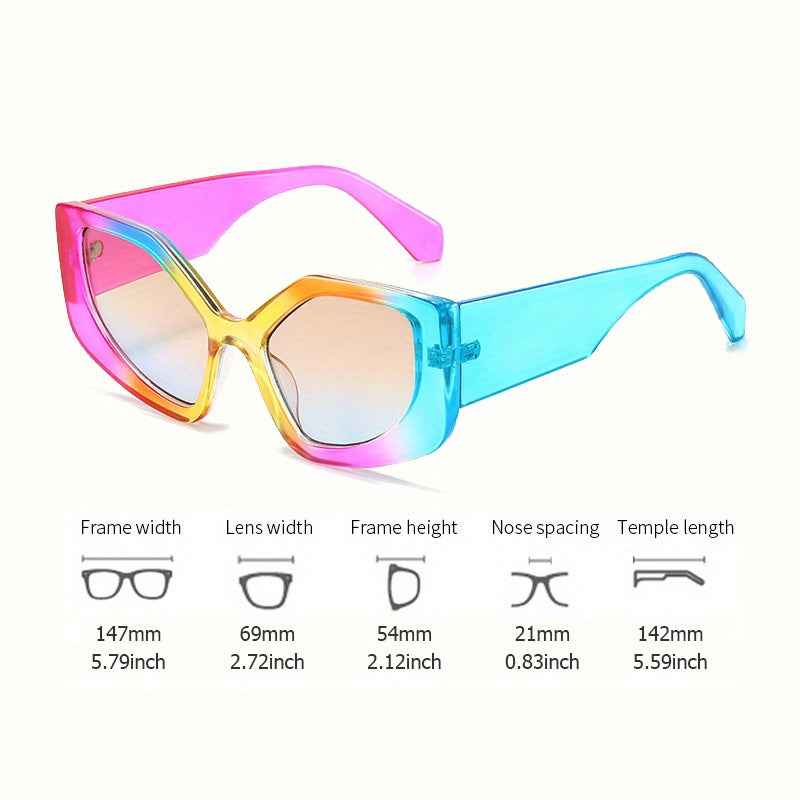 Polygonal Sunglasses Women Trendy Geometric Frame UV400 Gradient Multicolor Lightweight Fashion Shades with Case for Beach Vacation Travel Daily Wear Unisex Stylish Eyewear