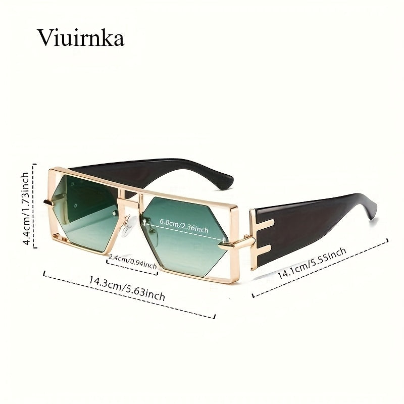Oversized Square Sunglasses UV400 Hollow Metal Frame - PC Lens Trendy Exaggerated Fashion Eyewear Women Men Beach Vacation Travel 4 Colors