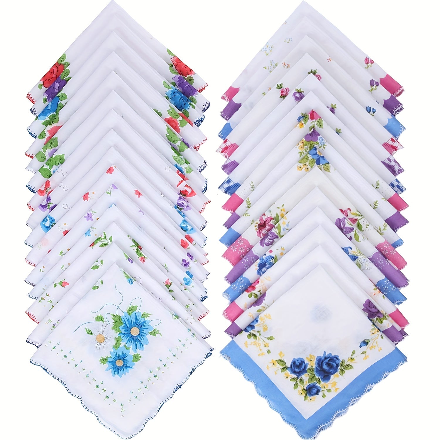 30pcs Womens Floral Print Handkerchiefs Vintage Soft Handkerchiefs Bulk