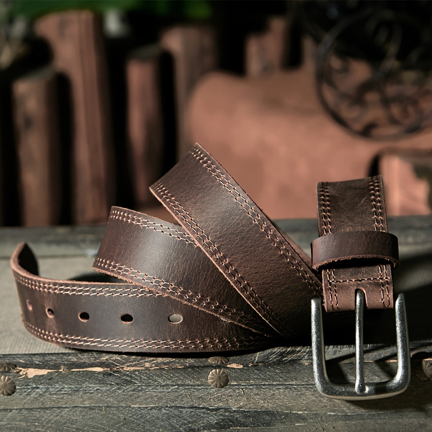 Men's Full Grain Leather Classic Fashion Jeans Belts, Handmade Men Leather Belt with Gift Box