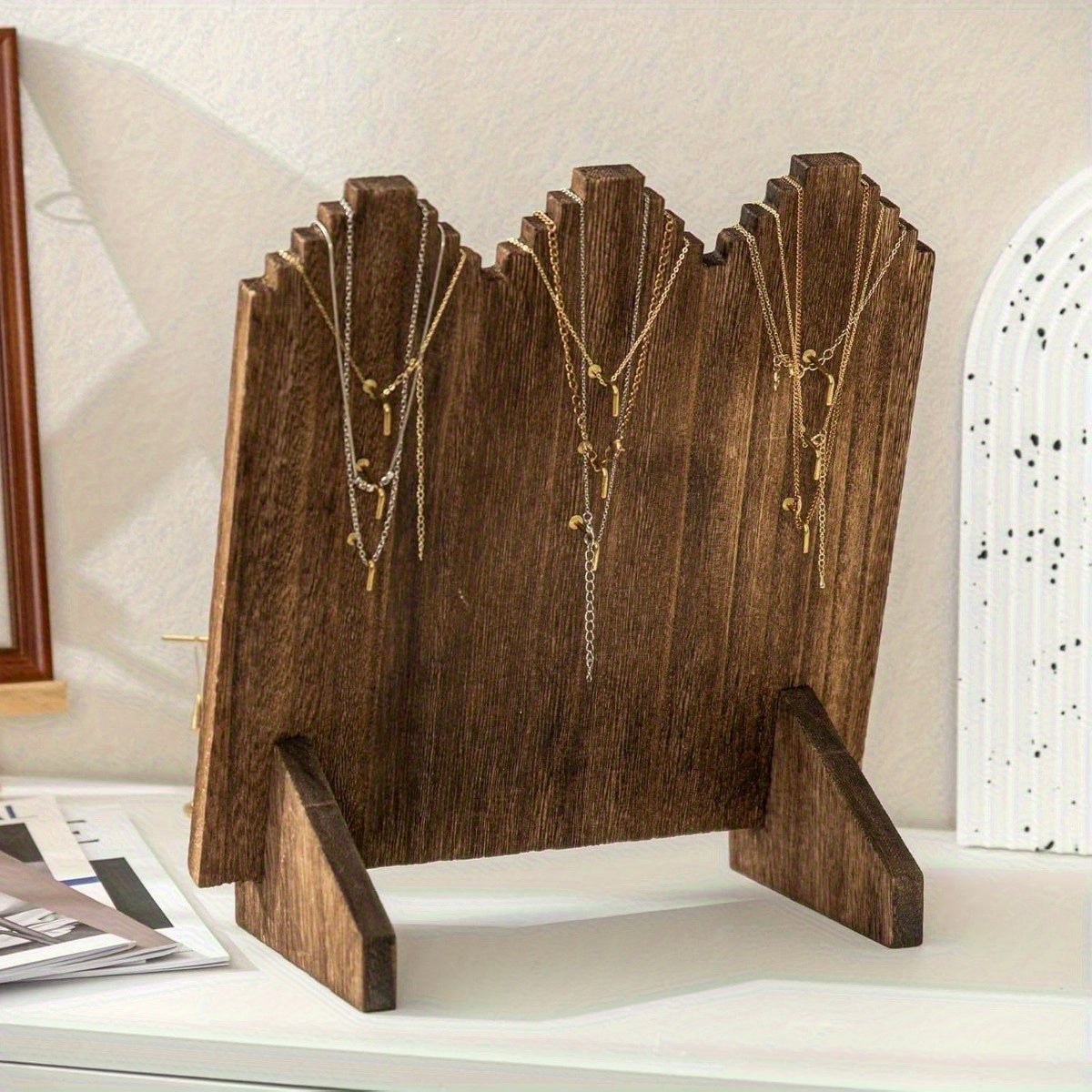 Wooden Jewelry Display Stand Necklace Organizer Vertical Holder Rustic Wood Showcase for Craft Fairs Vendors Home Decoration Durable Stable Base