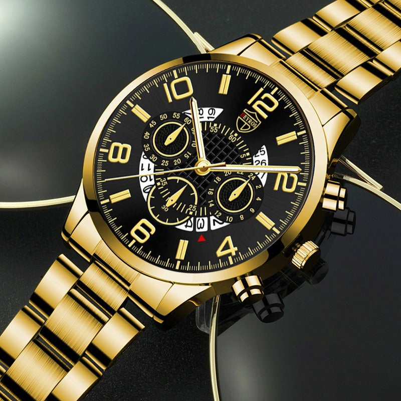 Men's Watch Set 6pcs Luxury Business Quartz Wristwatch – Golden Stainless Steel Date Display Fashion Casual Sports Watch Gift Box for Men