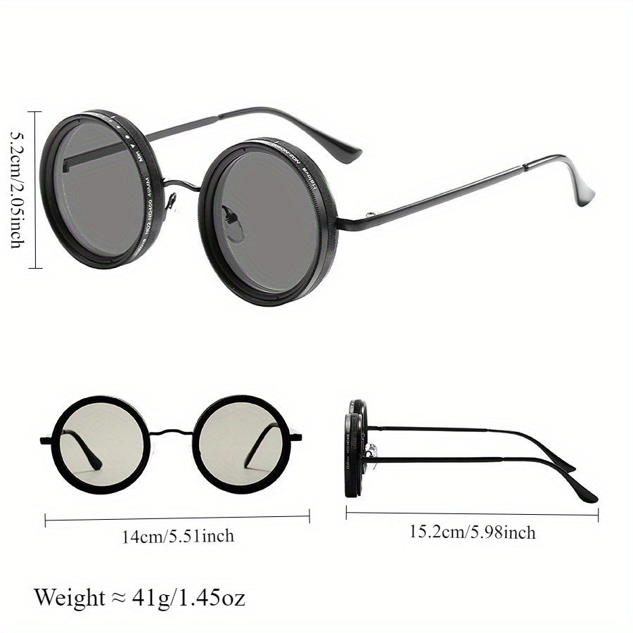 Steampunk Sunglasses Rotatable Flip-Up Lens UV400 Polarized - Vintage Round Goggles Men Women Cosplay Festival Travel Photography 2 Styles