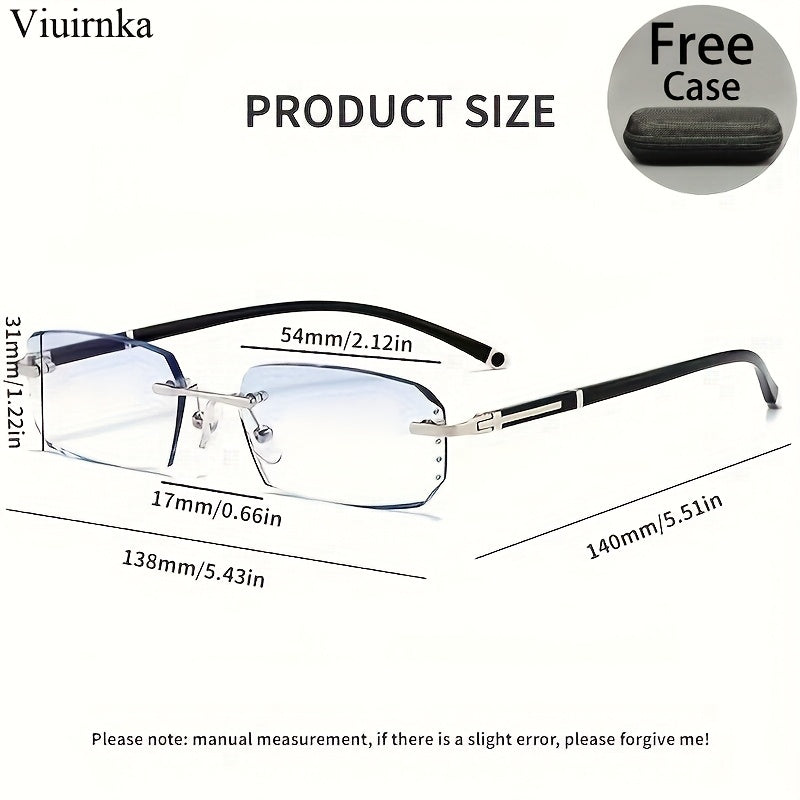 Men'S Frameless Anti Blue Light Glasses, Retro TR90 Rimless Fashion Design, Business Daily Use For Him, Rhinestone Decoration, Elegant Mature Fashion Gift, Valentine'S Day Gifts, Graduation Gift, Colleague Gift, Without Battery