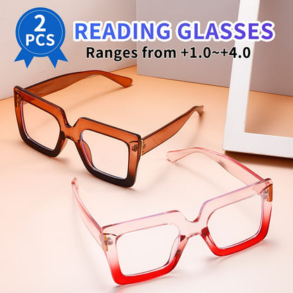 Reading Glasses Anti Blue Light 2 Pairs Men Women Rectangular Large Frame Computer Readers UV Protection Multiple Strengths 1.0x to 4.0x Gift for Seniors