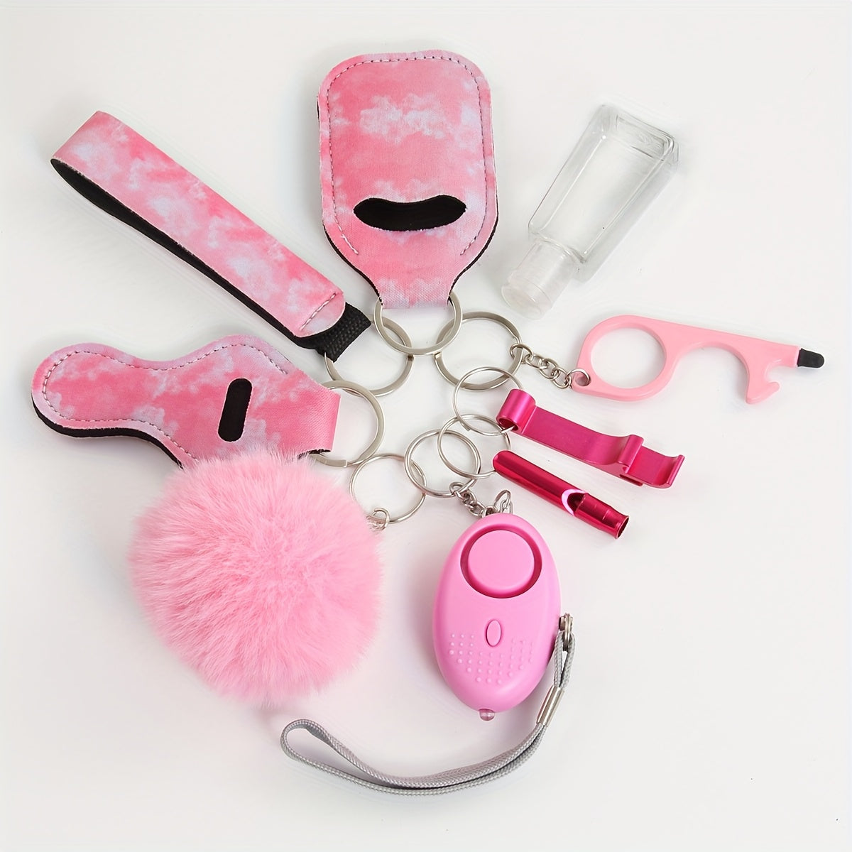 10pcs Safety Keychain Set With Personal Alarm Keychain, And Bottle Storage Bag And Whistle, Family Gift.