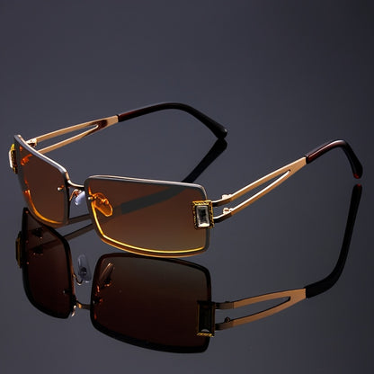 Rhinestone Party Glasses Men Women Square Luxury Hip Hop Gradient Color Change Fashion Eyewear with Case Cloth Bold Statement Unisex Double Blue Orange Tea Gray Pink