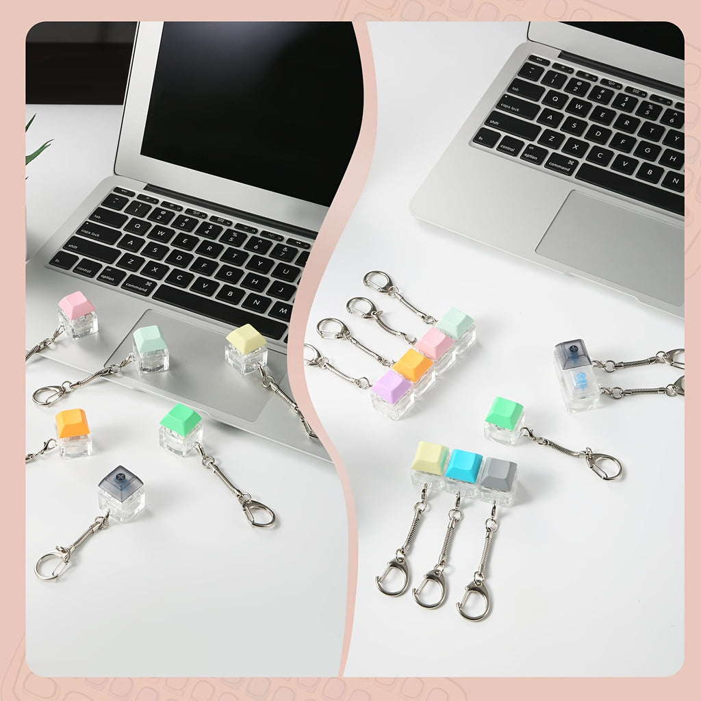 16 Pack Fidget Keyboard Keychain | Finger Keyboard Fidget, Keycap Fidget Keychain for Stress Relief, Crafts, Party Supplies, 16 Colors, Zinc Alloy Material