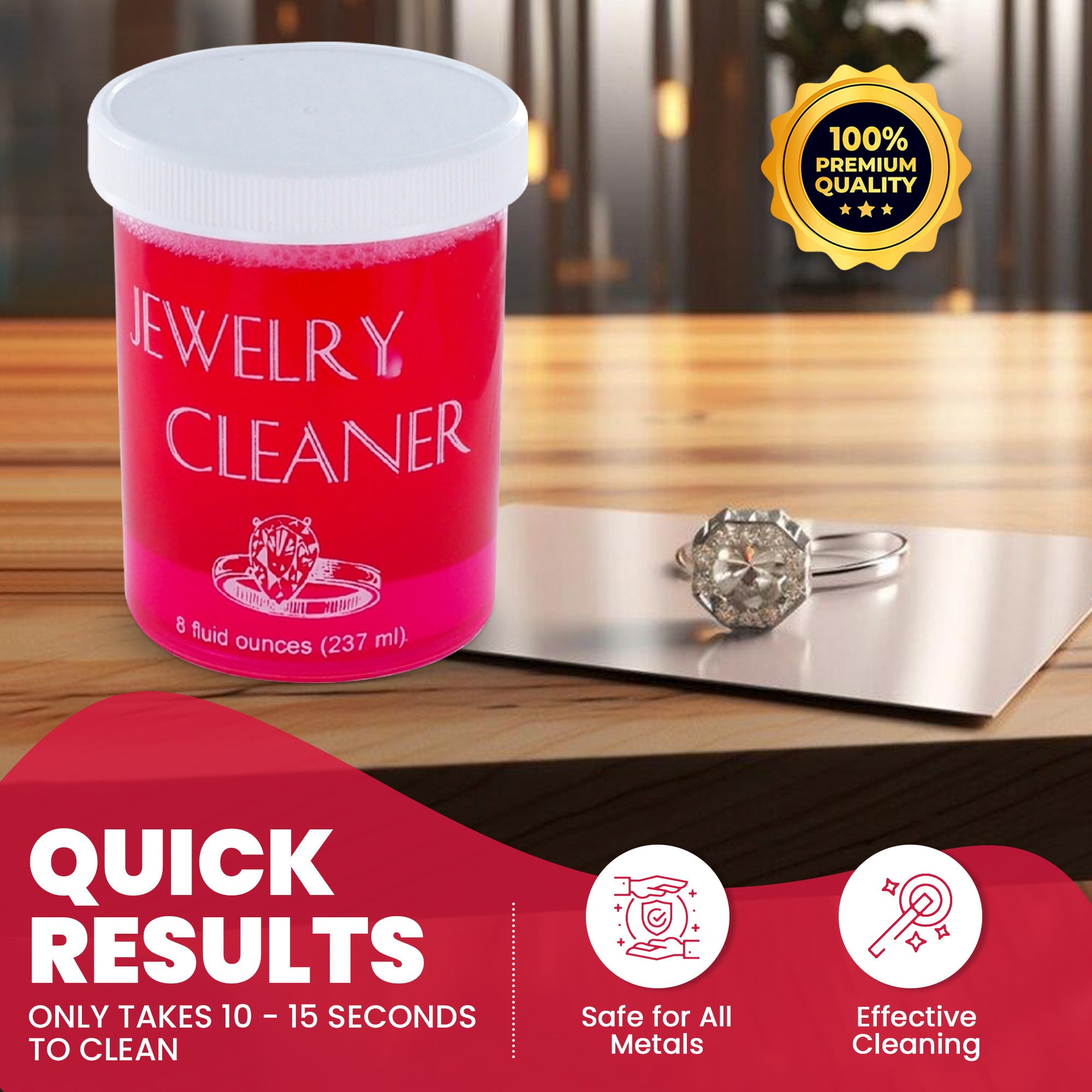 JSP Jewelry Cleaner 8 fl oz – Gold, Silver & Platinum Dip with Brush & Cloth – Fast Acting