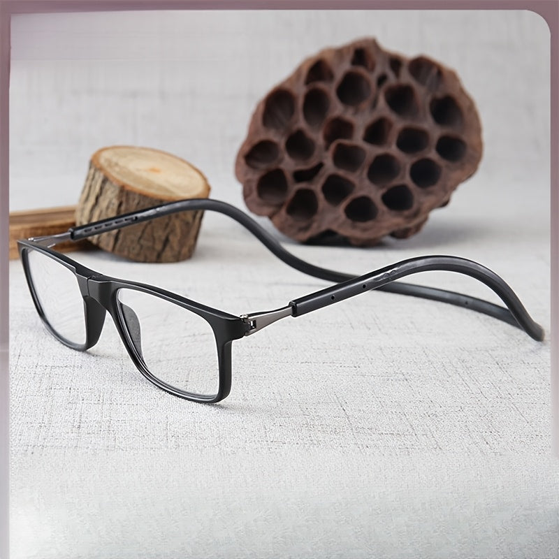 4 Pairs of Reading Glasses Simple Square Folding Magnetic Neck Hanging Fashionable Presbyopic Frame Multifunctional Ultra-light Portable Telescopic Folding Anti-fall Retro Frame Suitable for Office Wear
