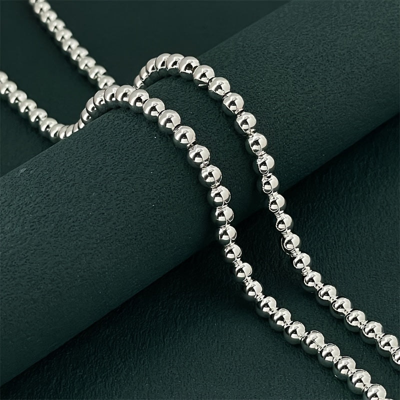 [Elegant Silver Necklace] 1pc Elegant 925 Sterling Silver Beaded Necklace, Adjustable 16-20 Inches, Chic Round Bead Chain, Fashionable Jewelry Accessory