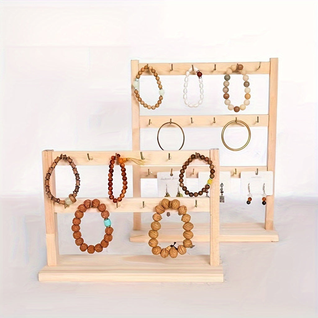 4-Tier Jewelry Organizer with 24 Hooks, Wooden Key Holder And Jewelry Display, Multifunctional Desktop Organizer - for Earrings, Necklaces, Bracelets, Watches Storage - Best Birthday, Ramadan, Easter Gift for Ladies, Jewelry Towers