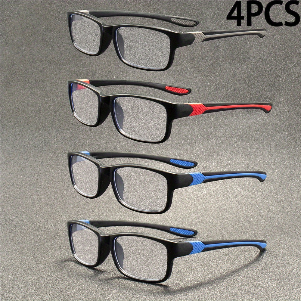 4pcs Fashion Sports Reading Glasses Rectangular Reading Glasses Full Frame Reading Glasses