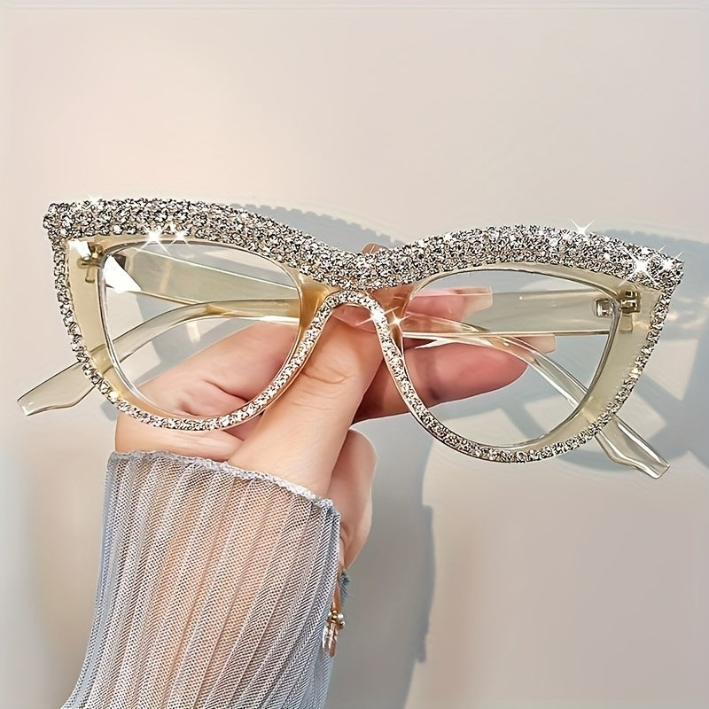 Cat Eye Reading Glasses Blue Light Blocking 2 Pack Women Rhinestone Decor Fashion Readers PC Frame Multiple Strengths Home Office Party Gift for Mom Girlfriend