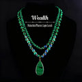 2pcs/Malachite & Phoenix Lapis Lazuli Wealth Necklace Set, Attracts Fortune And Abundance, Handmade Natural Stone Beads, Vintage Boho Adjustable Stackable Jewelry, Great for Daily Wear & Gifting, Unisex.
