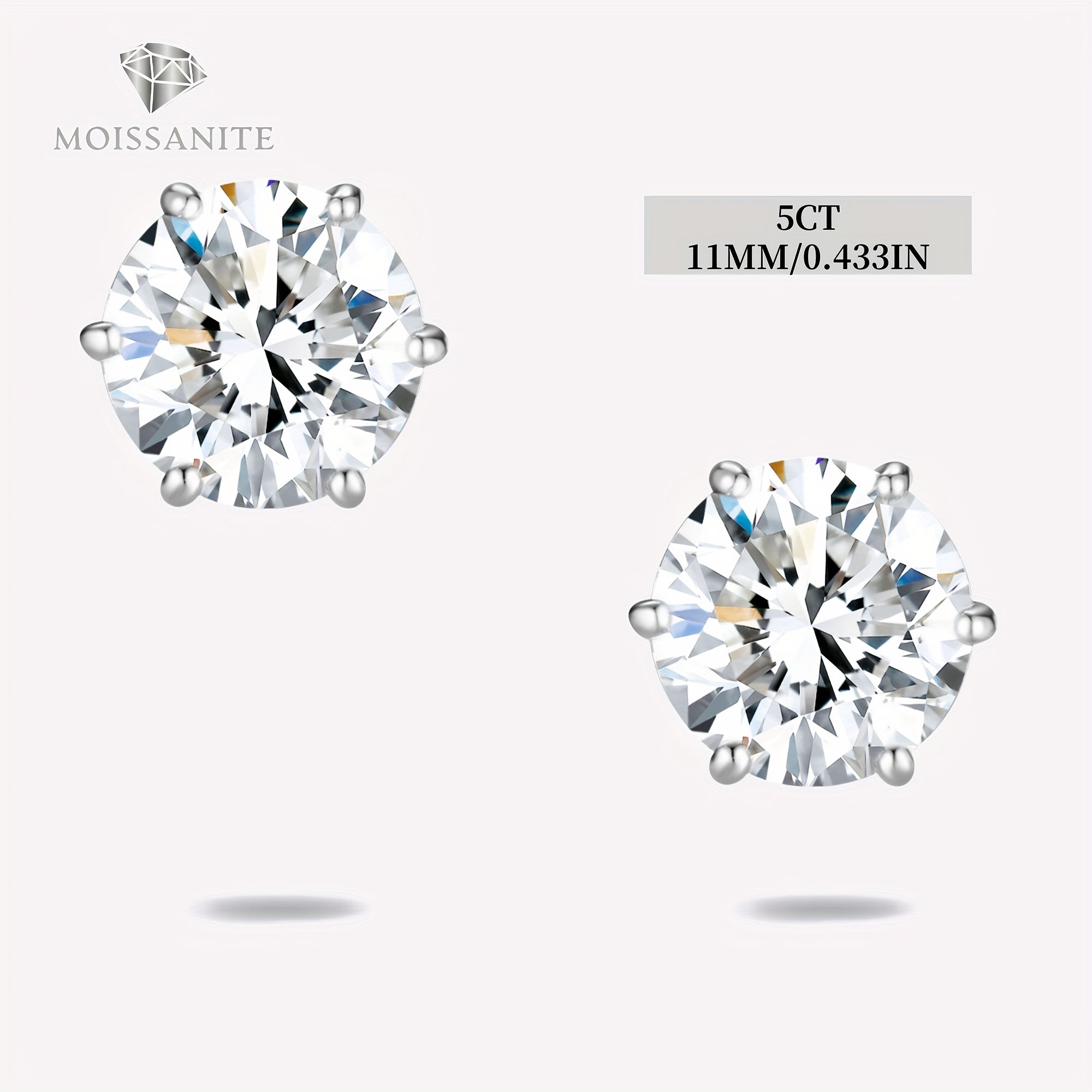 Exquisite Moissanite Stud Earrings, D Color VVS, Brilliant Round Cut, S925 Sterling Silver, Perfect Jewelry Gift For Birthday, Christmas, Valentine'S Day, With Velvet Pouch, Silvery Polishing Cloth & Ear Backs. Total Weight Of The Product (4.25g)