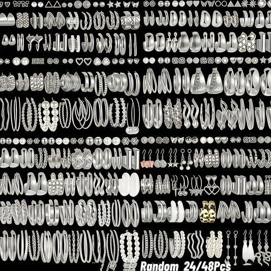 [Holidays Parties Gifts] Random Selection Of 48 Pairs Of Stylish, Minimalist Alloy Earrings, Perfect For Everyday Wear, Holidays, Parties And As Festive Gifts