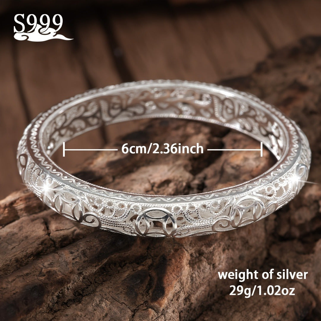 [Girlfriend Birthday Gift] S999 Pure Silver Women's Bracelet, Solid Silver Closed End Bracelet, Women's Multi Functional Jewelry, High End Shining Fashion, Girlfriend Birthday Gift