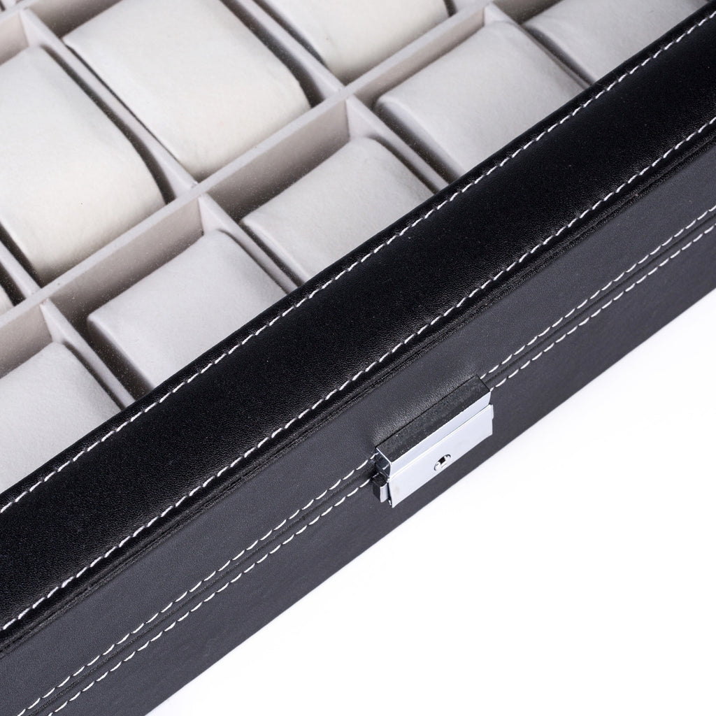 24 Compartments Top-level Opening Style Leather Watch Collection Box Black
