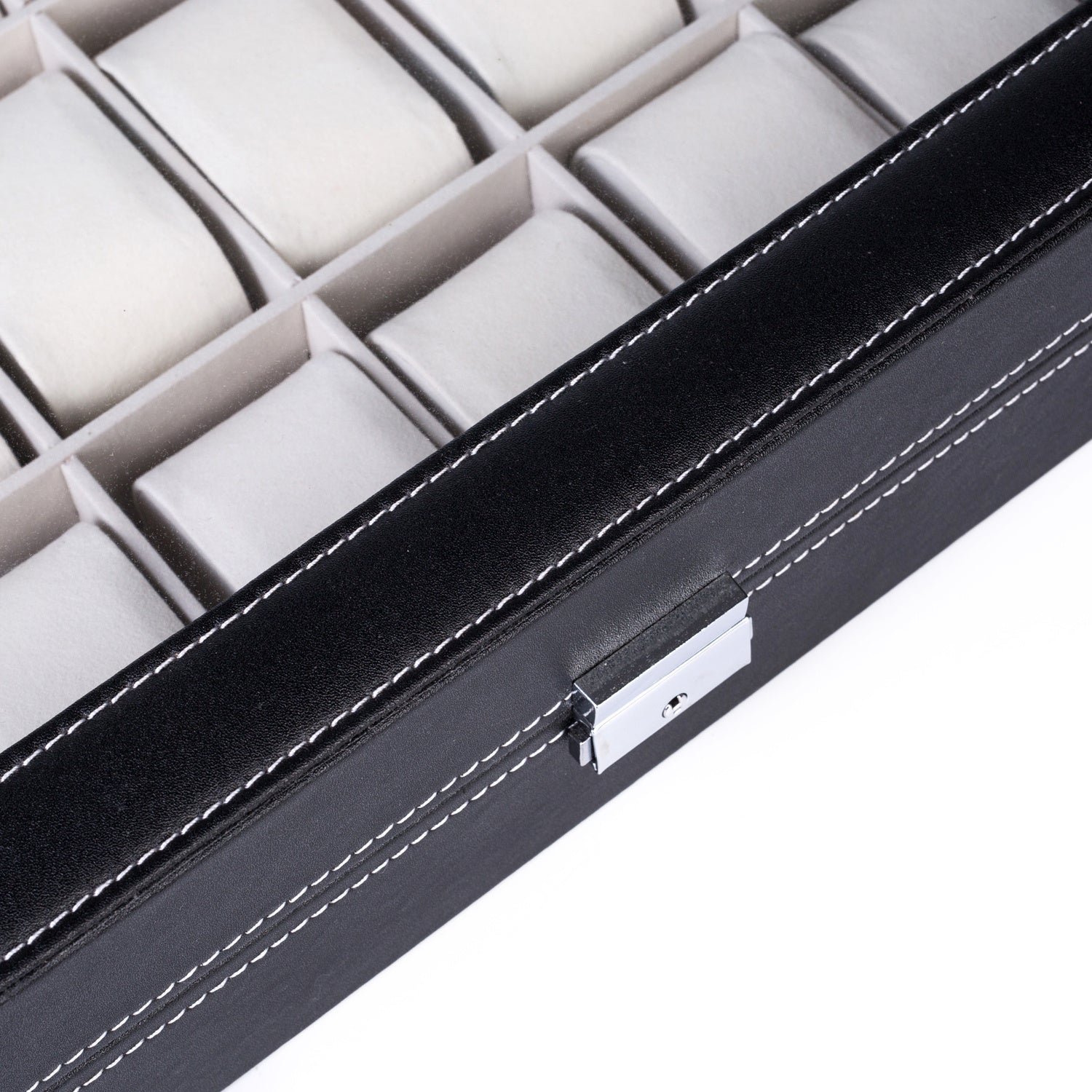 24 Compartments Top-level Opening Style Leather Watch Collection Box Black